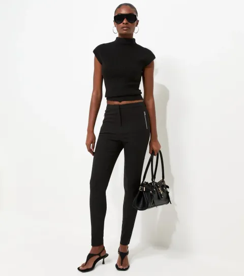 Women's Black Skinny Zip Pocket Trousers