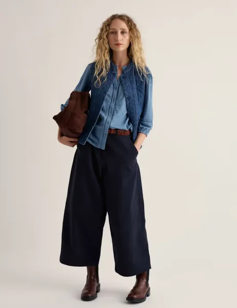 Seasalt Cornwall Pure Cotton Notch Neck Button Through Blouse Blue