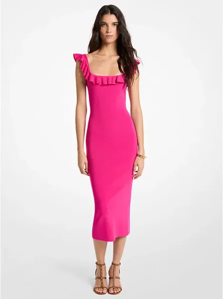 Ruffled Stretch Viscose Midi Dress