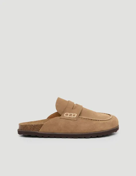 HUSH Suede Flat Mules Taupe