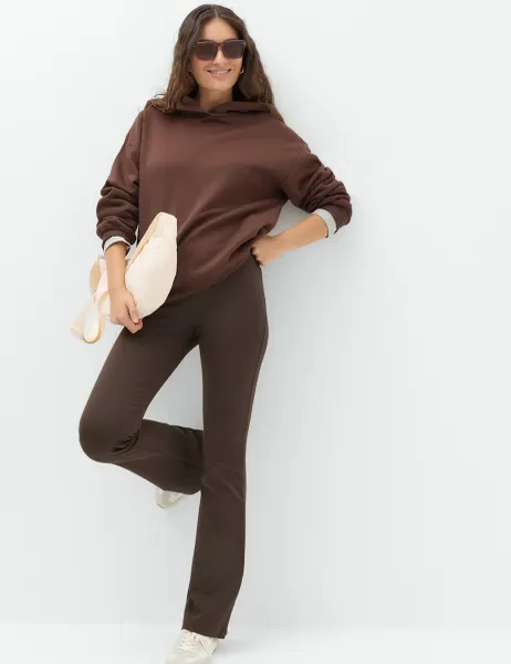 Marks & Spencer Jersey Elasticated Waist Flared Trousers Bitter Chocolate
