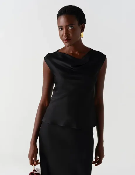 Ghost Satin Cowl Neck Cap Sleeve Top