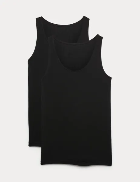 Marks & Spencer 2 Pack Heatgen Thermal Built-up Shoulder Vest Black