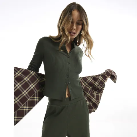 River Island Cotton Blend Rib Cardigan