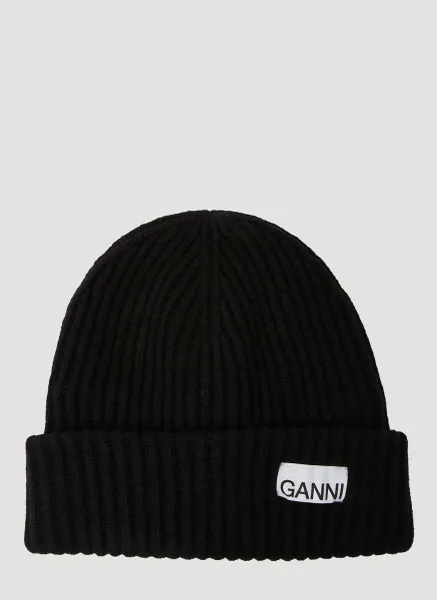 Logo Patch Ribbed Beanie Hat
