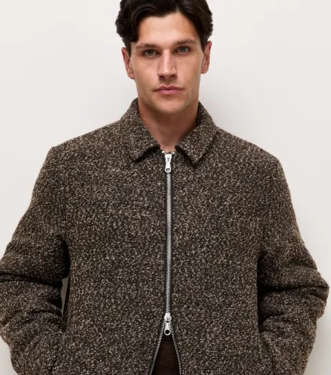 Men's Dark Brown Textured Zip Up Jacket