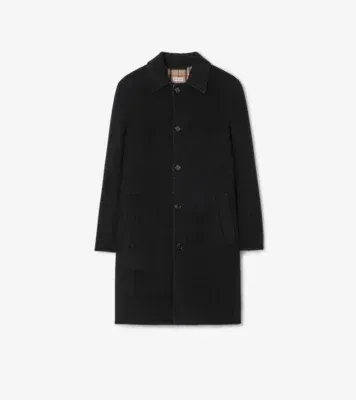 Mid-length Wool Worthing Car Coat in Black/sand beige