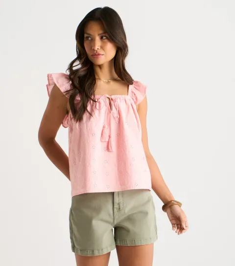 Women's Light Pink Ruffle Trim Cami Embroidery Top