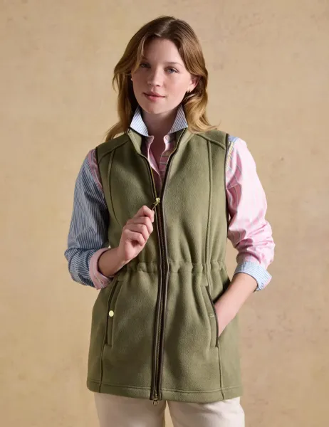 Joules Fleece High Neck Longline Gilet Green