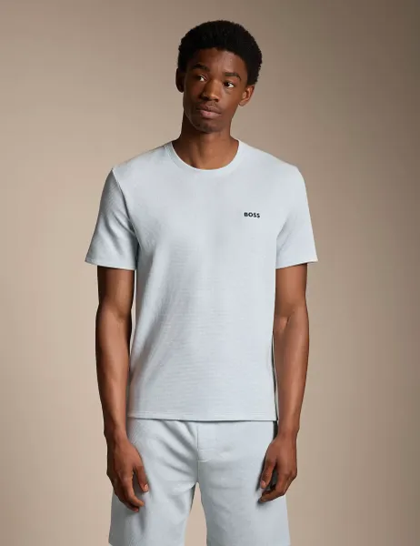 Boss Cotton Rich Waffle Crew Neck T-Shirt Light Blue