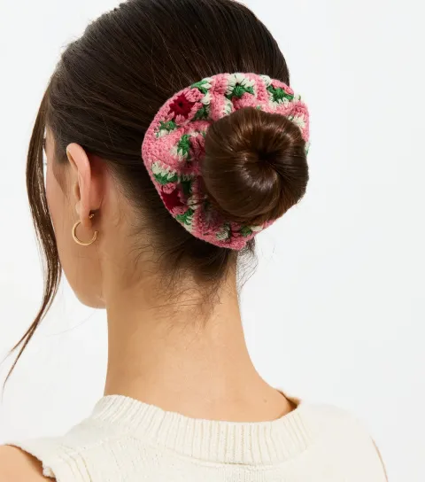 Pink Crochet Strawberry Pattern Scrunchie