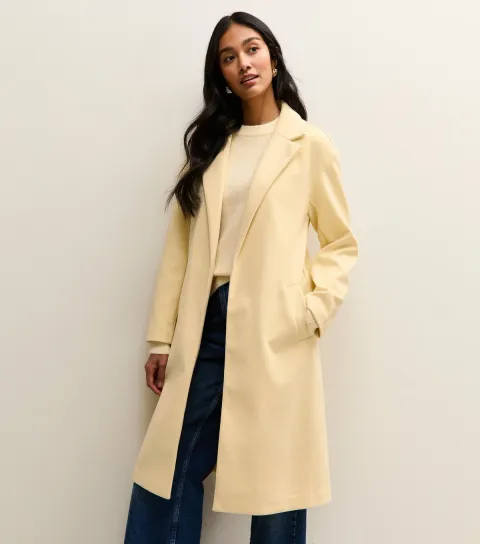 New Look Women's Light Yellow Open Front Longline Coat