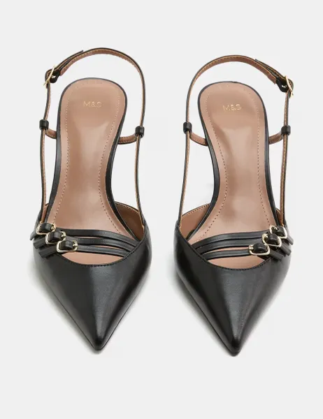 Marks & Spencer Buckle Ankle Strap Stiletto Heel Court Shoes Black