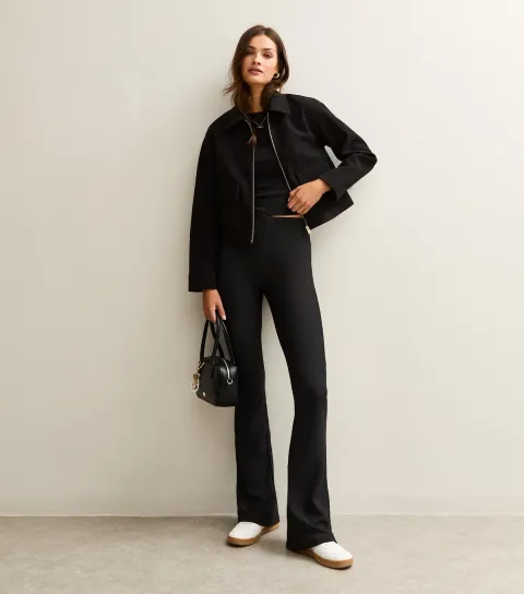 Women's Tall Black Ribbed Flared Trousers