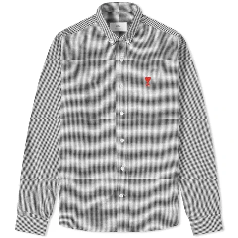 AMI Button Down Logo Gingham Oxford Shirt