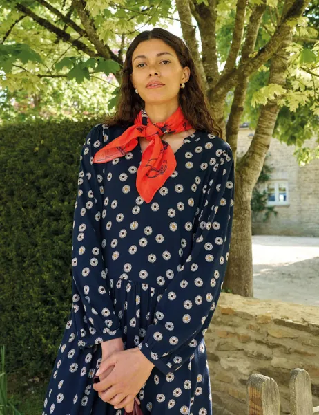 White Stuff Cotton Blend Floral Notch Neck Tea Dress Navy Mix