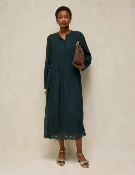 White Stuff Sloane Lined Crew Neck Midi Dress Dark Green