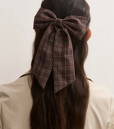 New Look Brown Check Bow Hair Clip