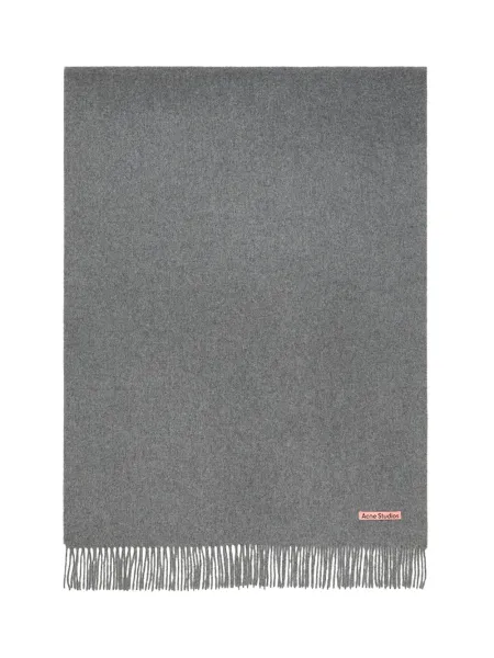 Fringe wool grey scarf - oversized