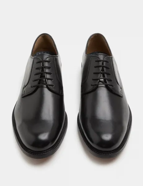 M&S SARTORIAL Wide Fit Leather Derby Shoes Black