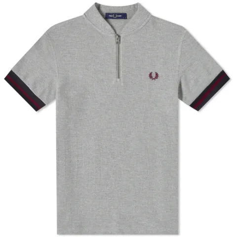 Tipped Cuff Zip Neck Polo