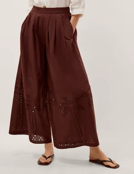 Monsoon Pure Cotton Wide Leg Trousers Brown