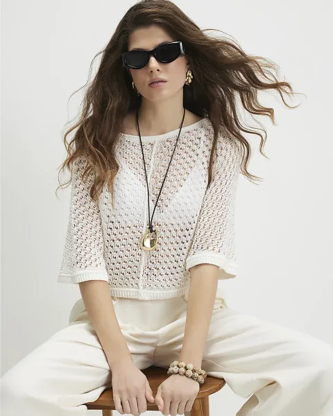 River Island Open Stitch Knitted T-Shirt