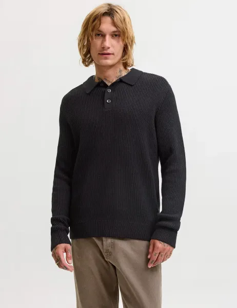 Jack & Jones Cotton Blend Textured Polo Shirt Black