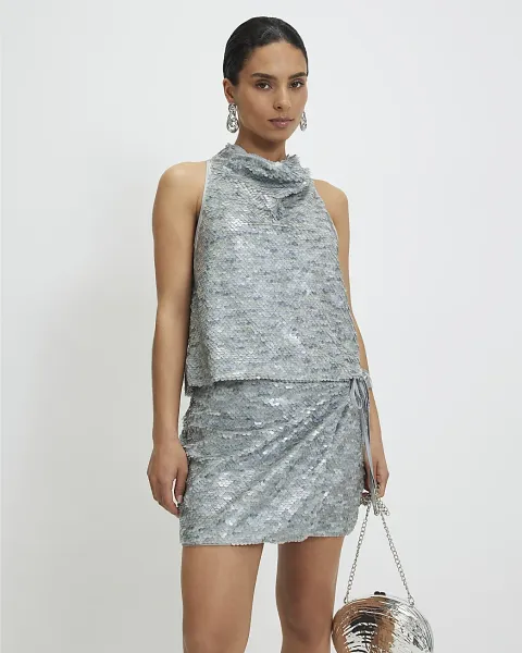 River Island Petite Sequin Wrap Mini Skirt