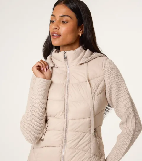 Women's Stone Knitted Sleeve Puffer Jacket