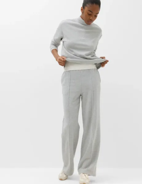 Marks & Spencer Cotton Rich Pintuck Wide Leg Trousers Grey Marl