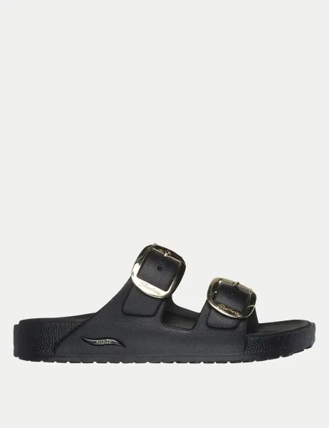 Skechers Metallic Buckle Footbed Sliders Black