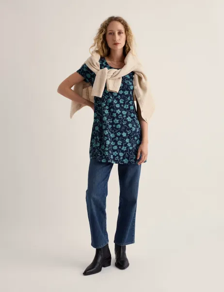 Seasalt Cornwall Cotton Rich Floral Relaxed Tunic Navy Mix