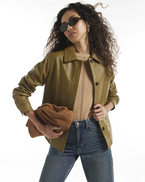 River Island Green Leather Overshirt