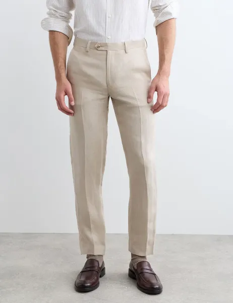 Jaeger Tailored Fit Pure Linen Trousers Neutral