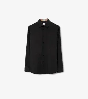 Slim Fit Stretch Cotton Shirt in Black
