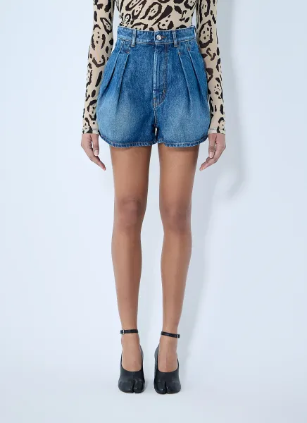 Gathered Denim Shorts