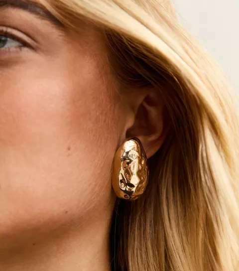 Gold Tone Beaten Dome Drop Earrings