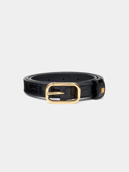 CROC EMBOSSED 2CM BELT - BLACK GOLD