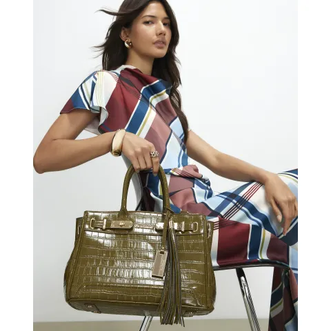 River Island Lock Front Crocodile Print Tote Bag