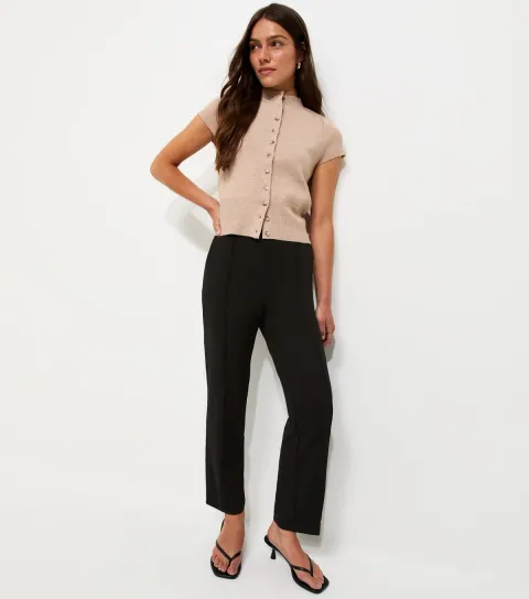 Women's Petite Black Jersey Twill Slim Leg Trousers