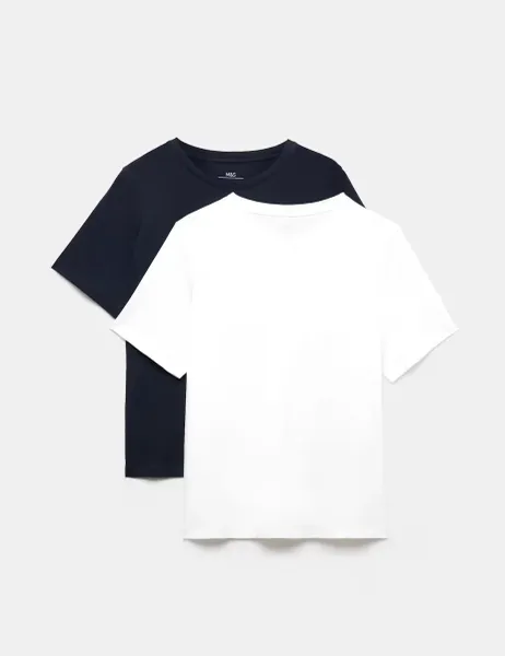 Marks & Spencer 2 Pack Pure Cotton Pyjama Tops White Mix
