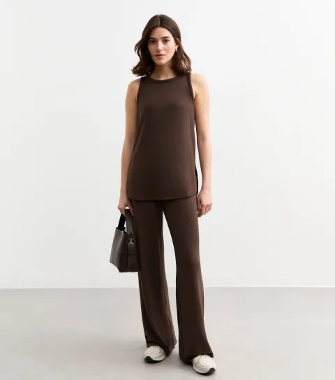 Women's Brown Textured Wide Leg Trousers