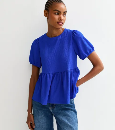 Women's Tall Bright Blue Tie Back Flared Hem Top