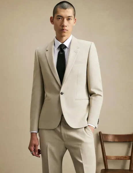 River Island Skinny Fit Stretch Suit Jacket Stone
