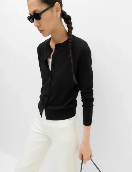 Marks & Spencer Crew Neck Button Through Cardigan Black