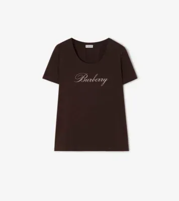 Logo Stretch Cotton T-shirt in Port brown