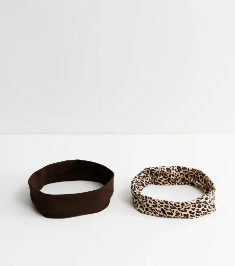 Pack of 2 Brown Leopard Print Stretch Headbands