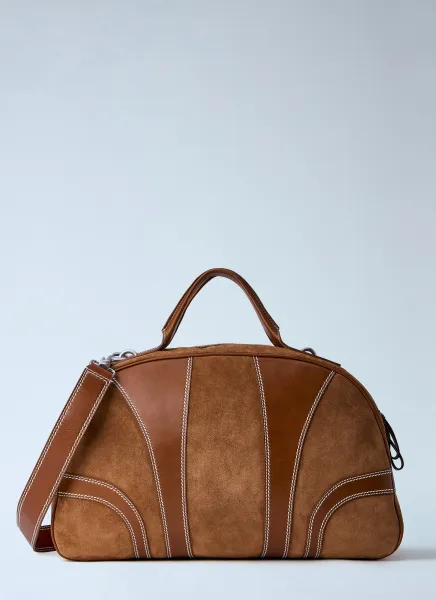 Leather-Trimmed Suede Duffel Bag