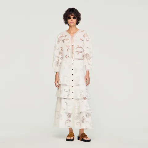 Long openwork cotton skirt